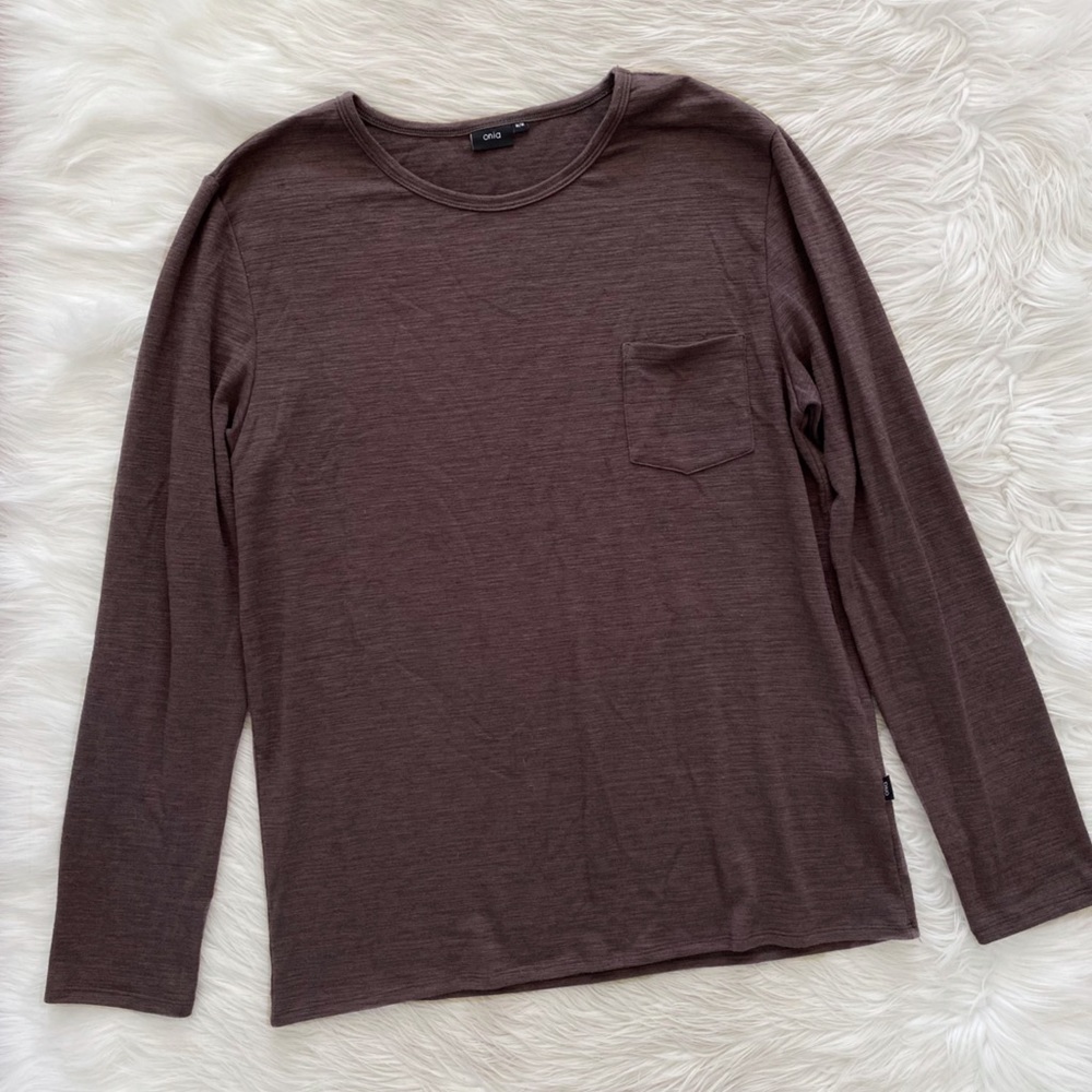 Onia Mens Brown Long Sleeve Chad Tee Shirt
